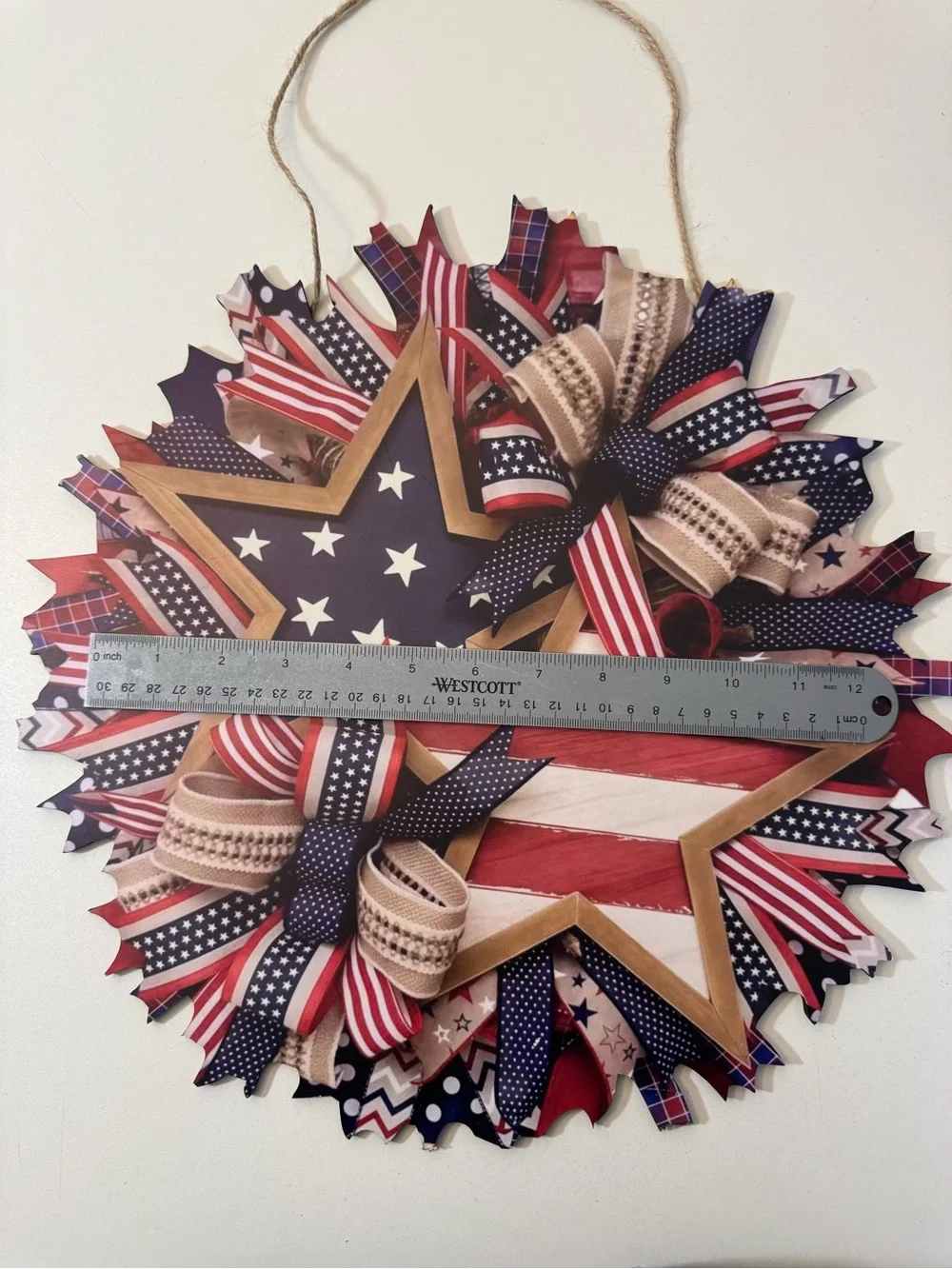 Patriotic Star Ribbon Wall Hanging - Red, White & Blue Holiday Decor